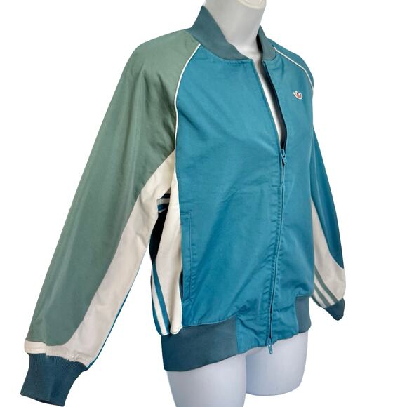 adidas x CLOT Edison Chen Blue Green White Striped Collegiate Jacket size XS - Picture 11 of 14